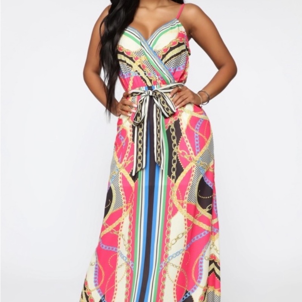 Fashion Nova Pink and Blue Maxi Dress